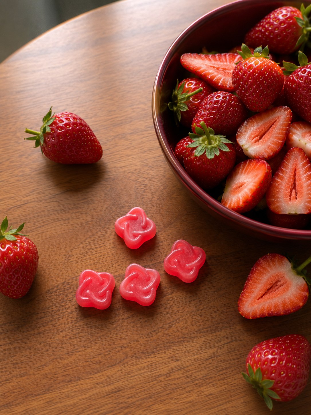 Arq8 strawberry gummies with fresh strawberries
