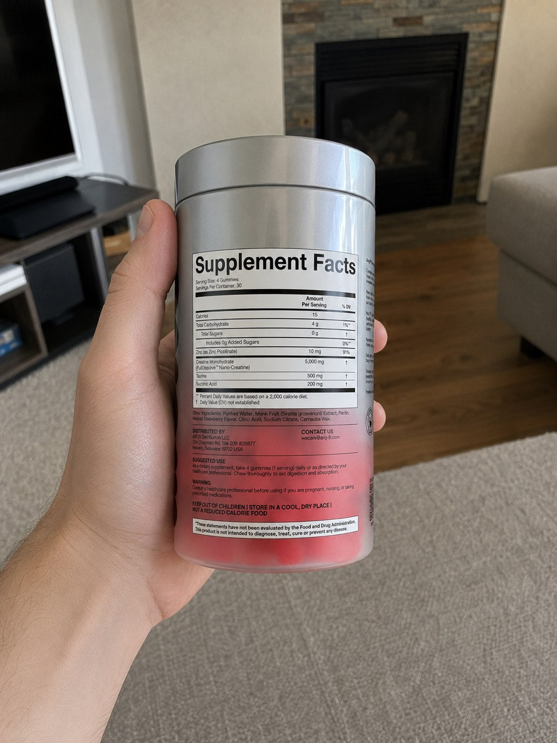 Arq8 supplement facts panel photographed at home